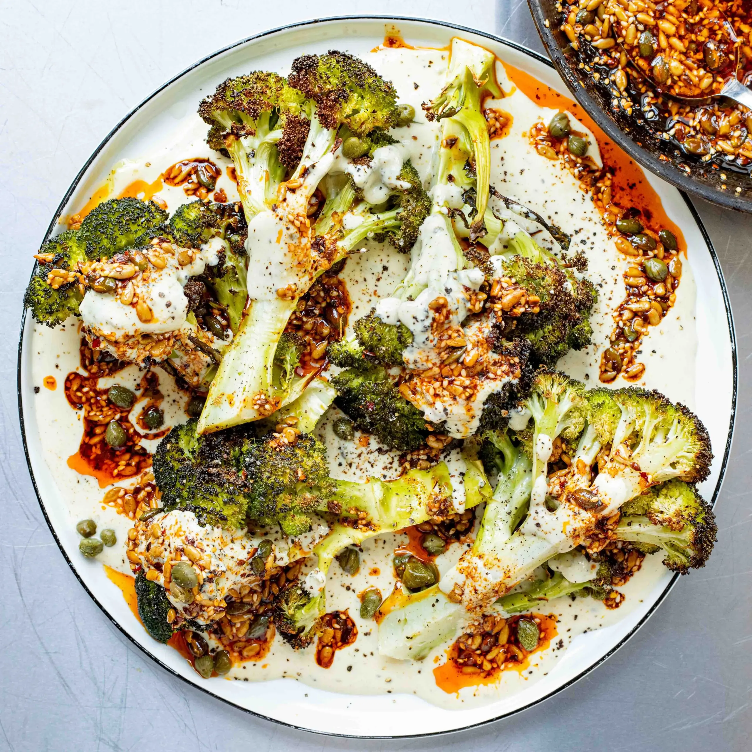 Caesar-Style Roasted Broccoli with Smoky Drizzle