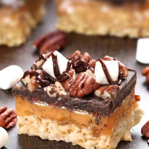 Caramel Turtle Rice Krispies Treats