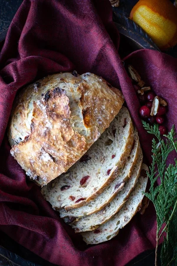 Cranberry Orange Pecan No-Knead Bread