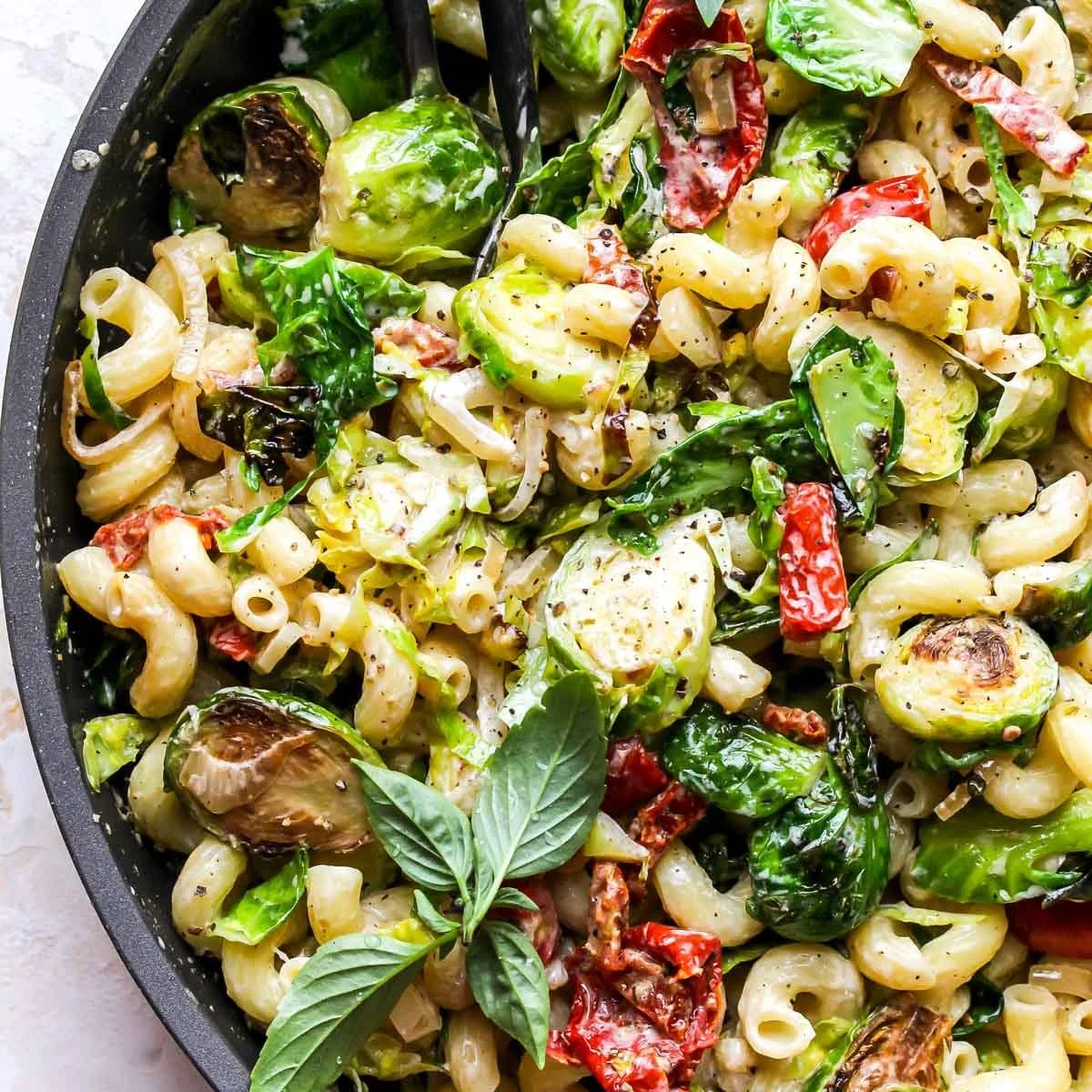 Creamy Goat Cheese Pasta with Brussels