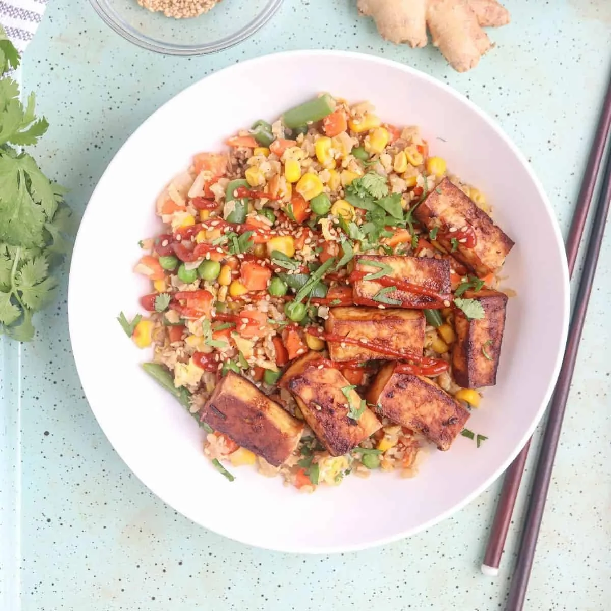 Crispy Tofu Cauliflower Rice