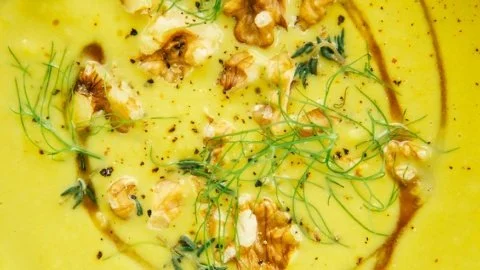 Fennel Leek Walnuts Turmeric Soup