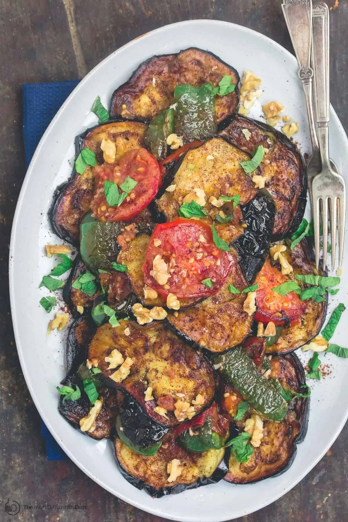 Fried Eggplant with Peppers and Tomatoes
