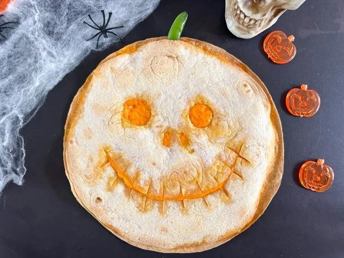Halloween Jack-O’-Lantern Cheese Quesadilla
