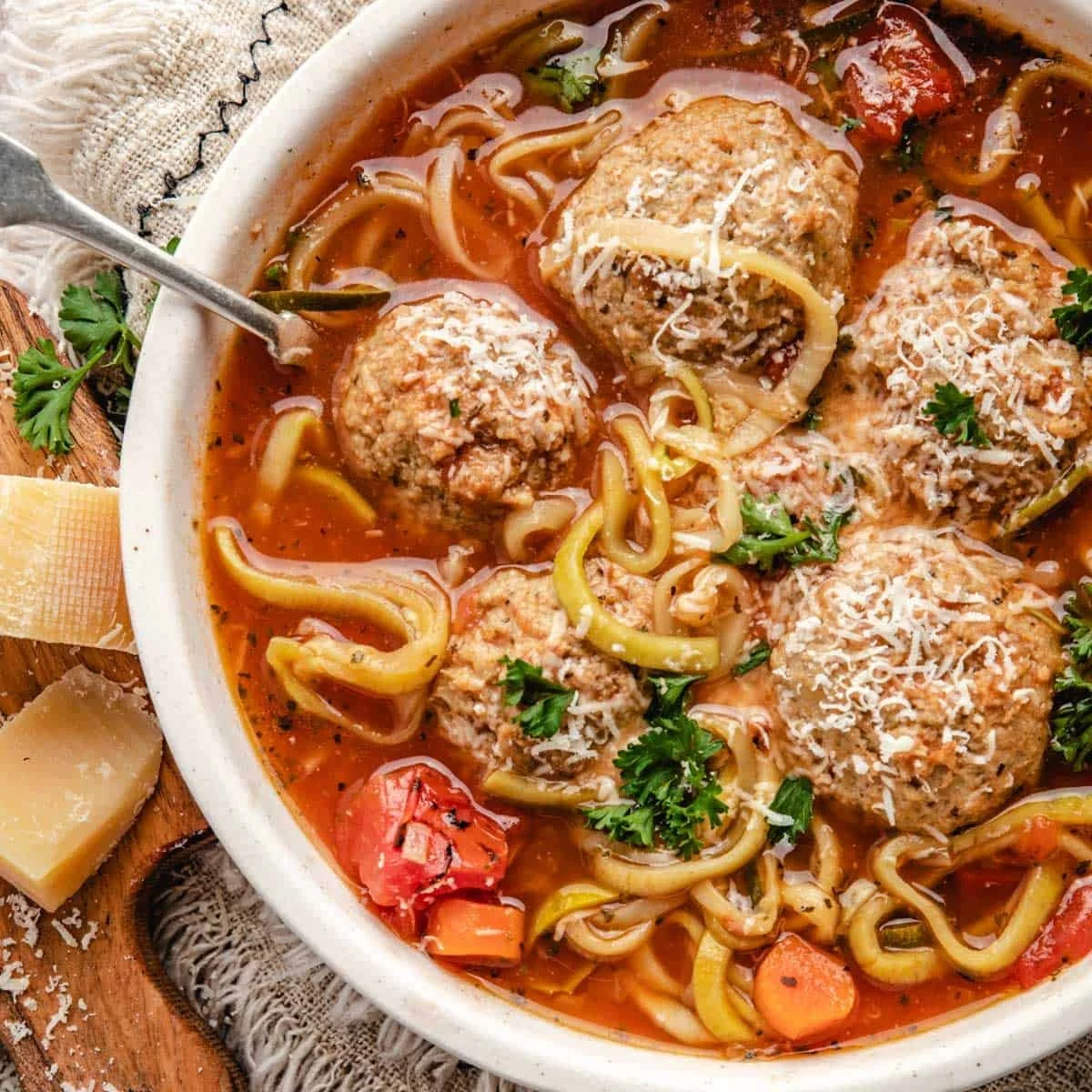 Italian Meatball Soup with Zucchini Noodles
