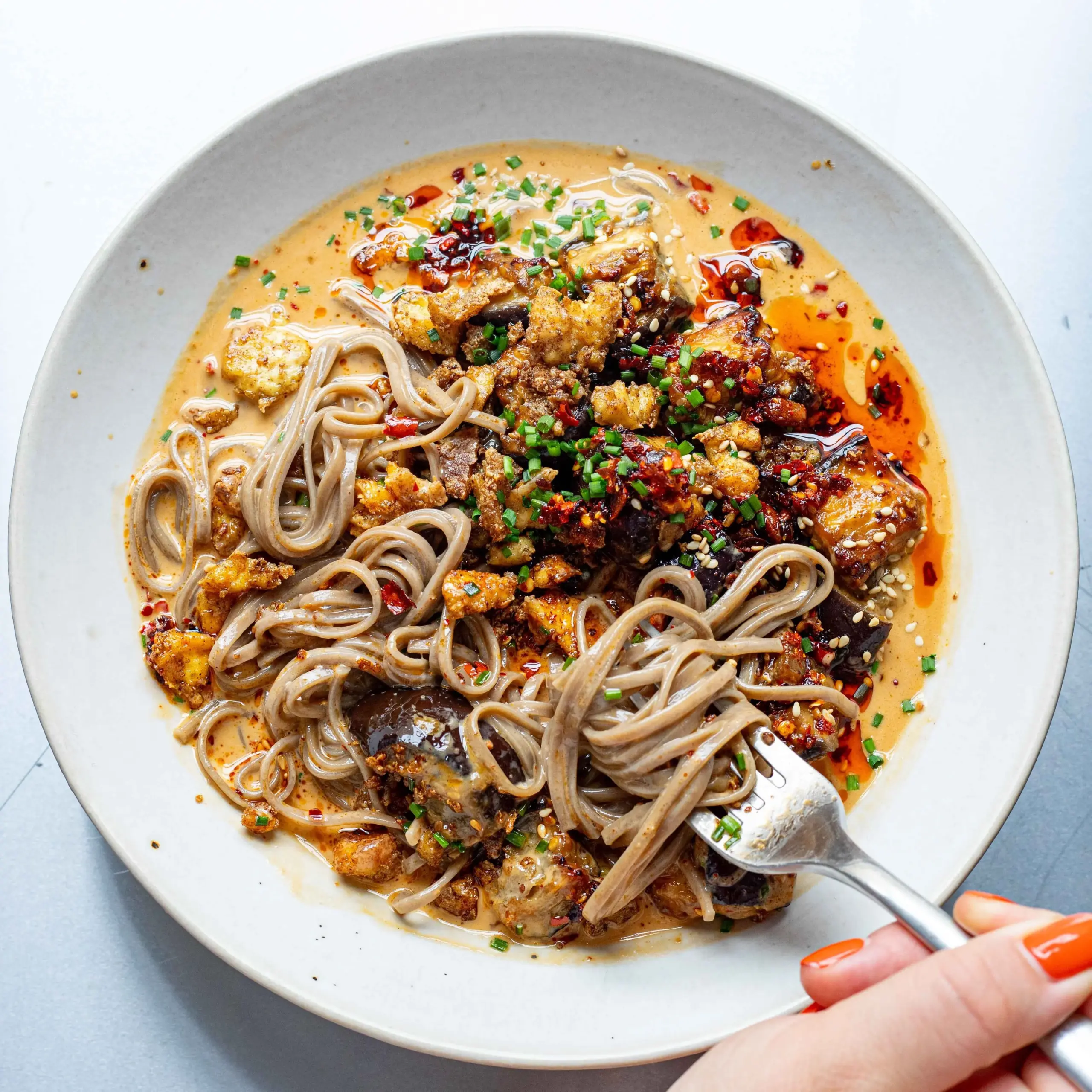 Miso Aubergine Tahini Soba Soup