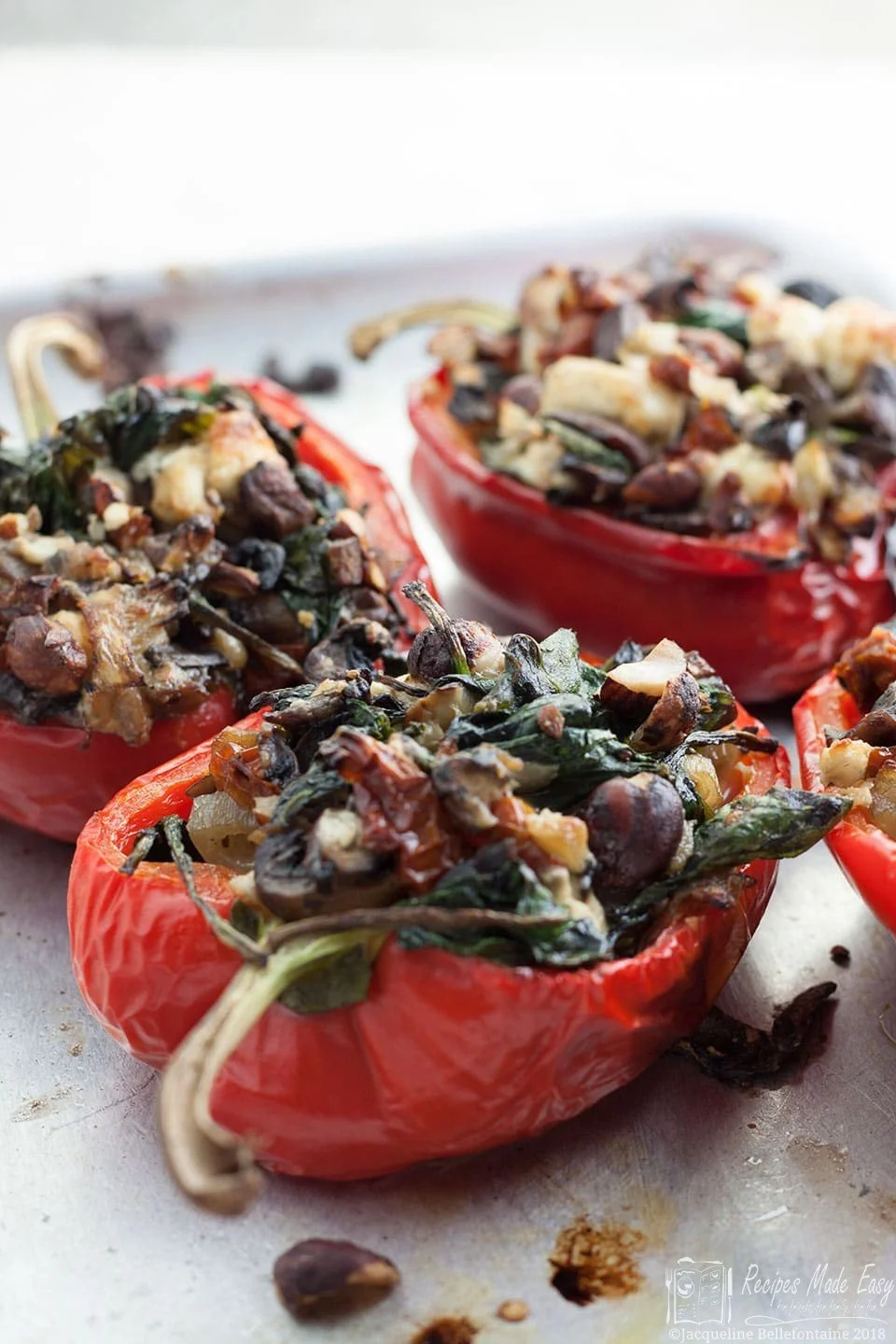 Roasted Peppers with Mushrooms, Spinach, Feta