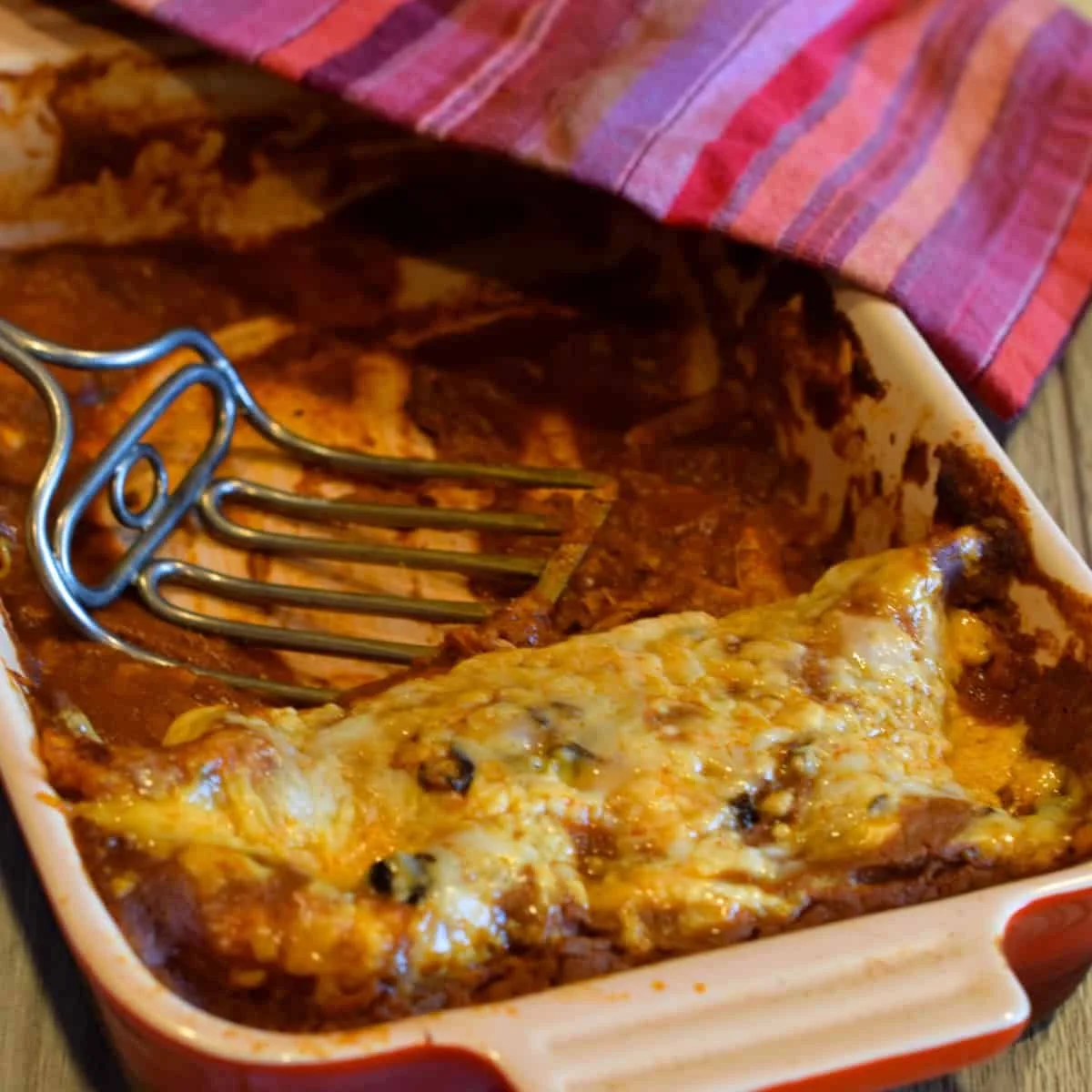 Shredded Chicken Enchiladas in Red Sauce